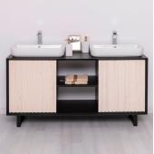 festett fekete modern duplamosdos tomorfa furdo furdoszoba butor mosdoszekreny fa szines ajtos.jpg